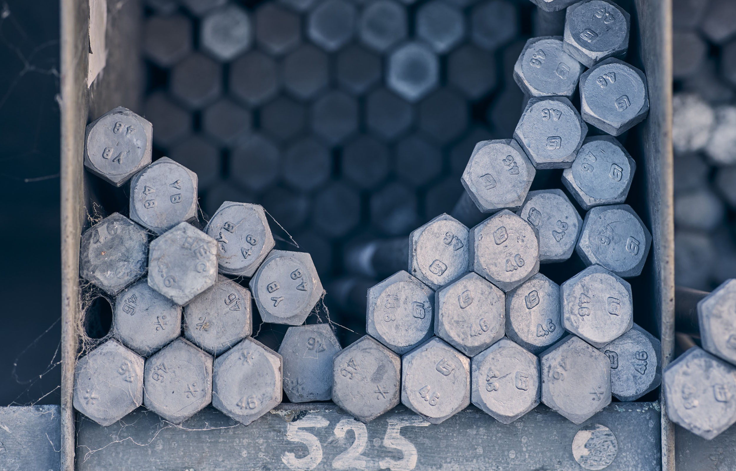 Close-up image of steel rods used in the manufacturing of Stobie poles.